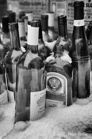 bottles in the snow